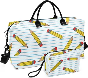 Pencil Stripe Paper White Sports Gym Bag for Women Men Travel Duffel Bag Weekend Overnight Carry on Bag with Toiletry Bag Air Travel Bag for Plane Hospital Swimming Yoga Workout