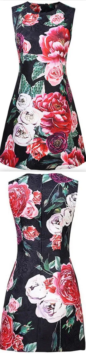 Peony Printed Jacquard Shift Mini Dress