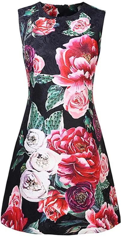 Peony Printed Jacquard Shift Mini Dress