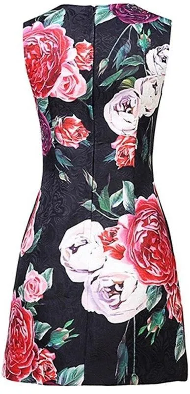 Peony Printed Jacquard Shift Mini Dress