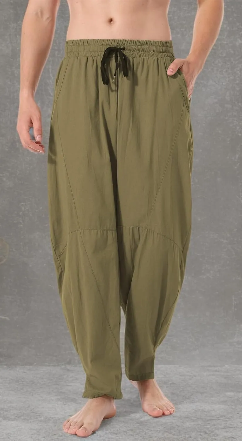 perdontoo Men's Linen Cotton Loose Fit Casual Lightweight Elastic Waist Summer Beach Pants