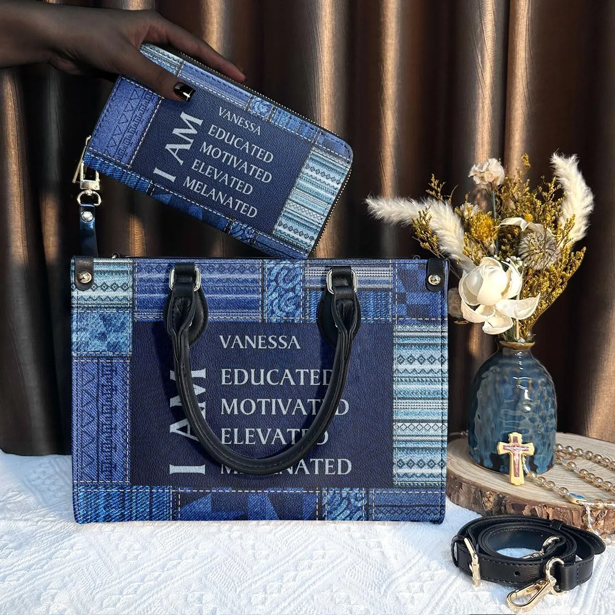 Personalized Leather Handbag For Women - Matching Design Purses And Wallet - Mothers Day Gifts For Women