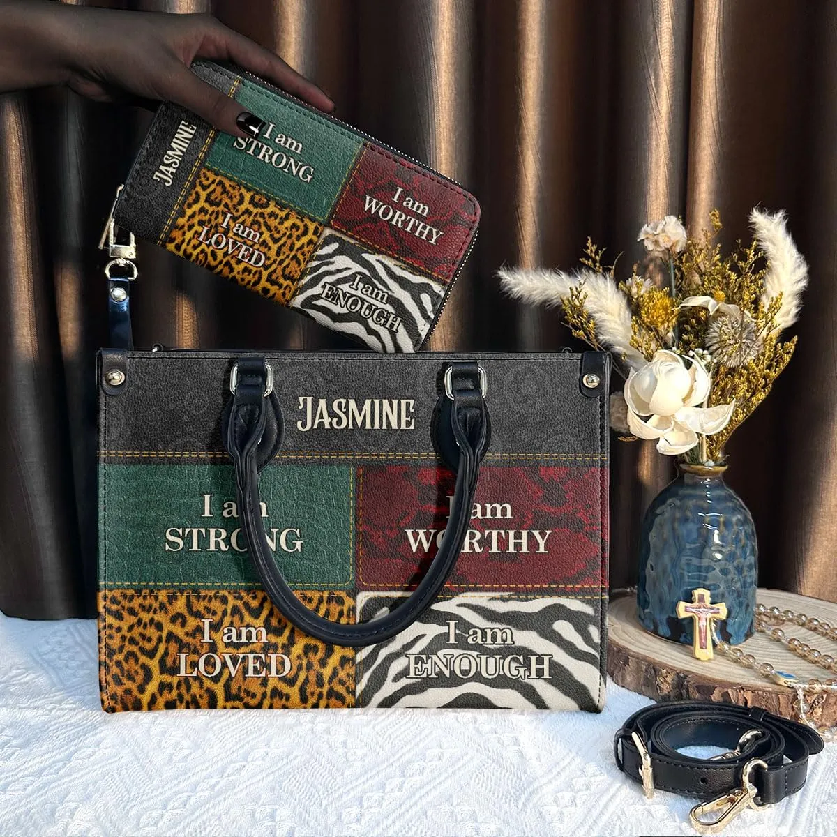 Personalized Leather Handbag For Women - Matching Design Purses And Wallet - Mothers Day Gifts For Women