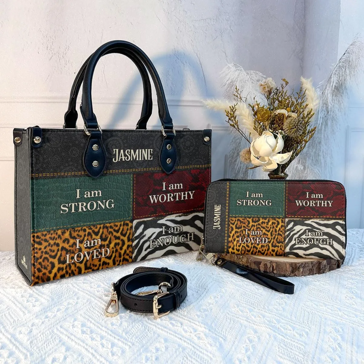 Personalized Leather Handbag For Women - Matching Design Purses And Wallet - Mothers Day Gifts For Women