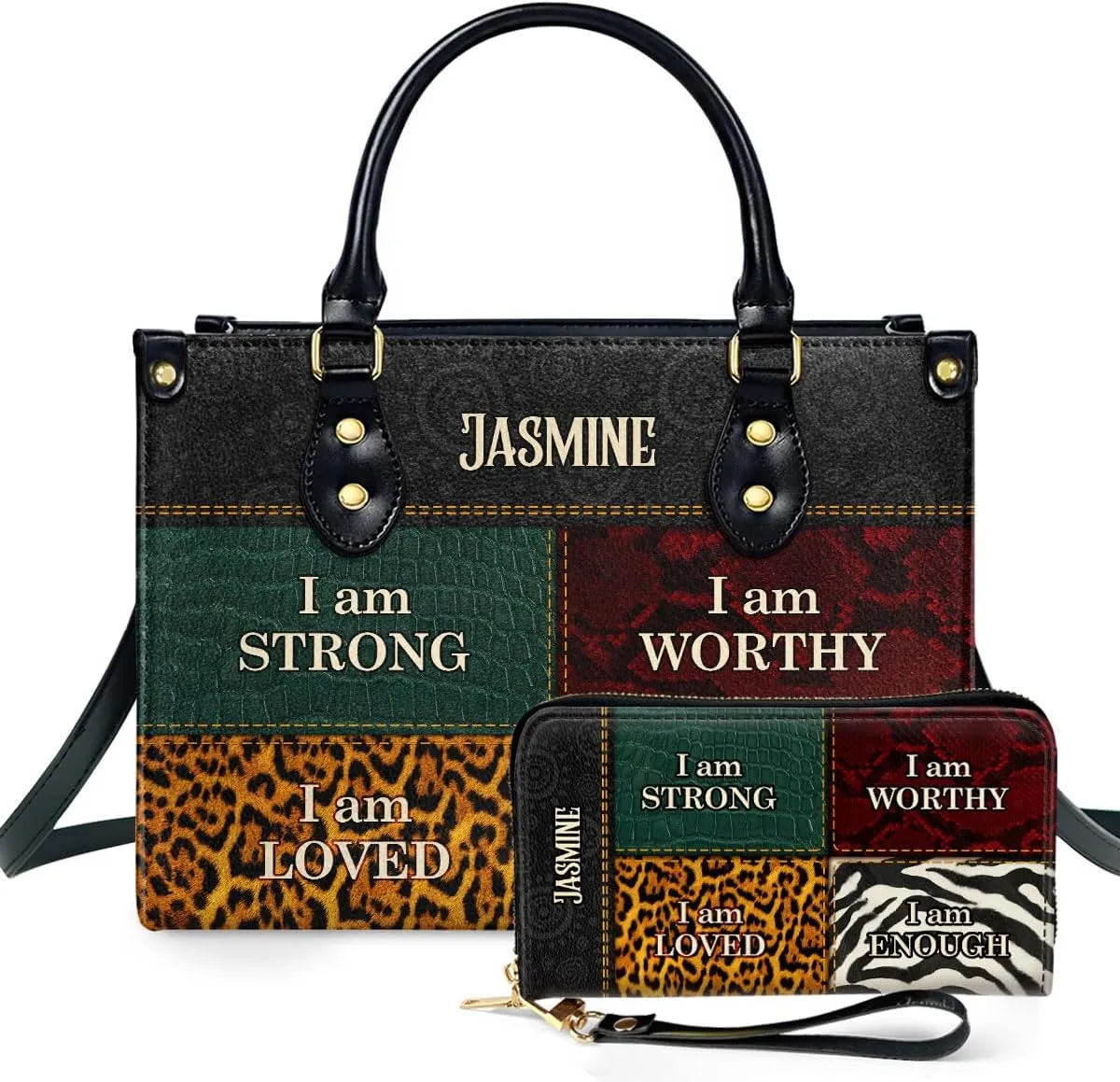 Personalized Leather Handbag For Women - Matching Design Purses And Wallet - Mothers Day Gifts For Women