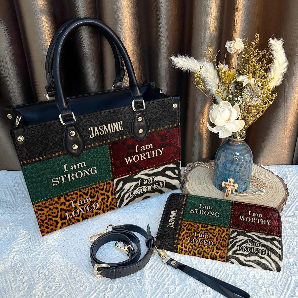 Personalized Leather Handbag For Women - Matching Design Purses And Wallet - Mothers Day Gifts For Women