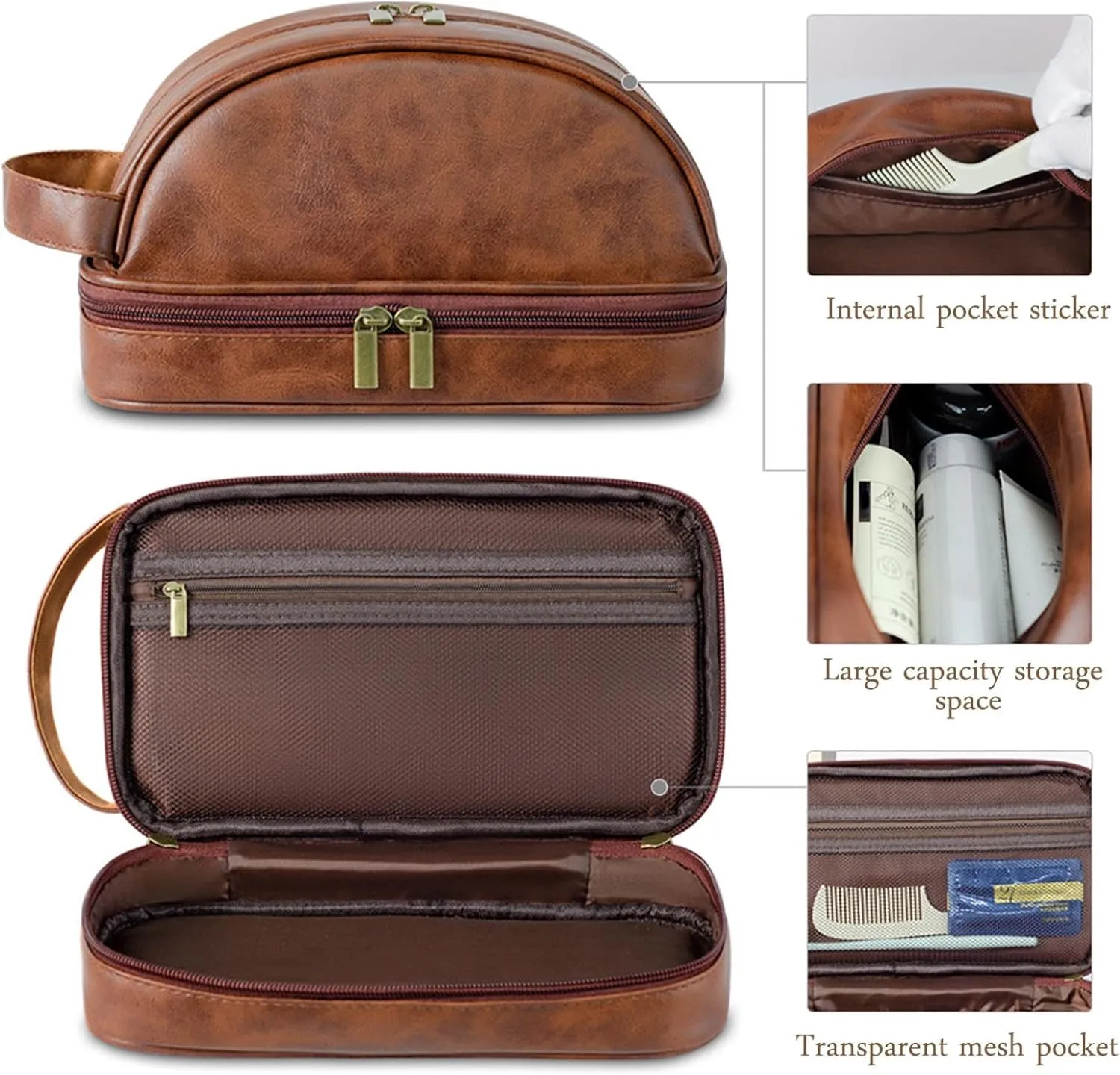 Personalized Leather Toiletry Bag for Men, Engraved Name, Customized Gift for Birthday, Dad, Husband, Grandpa, Lover, Groomsmen, Travel & Toiletry Use (Black)