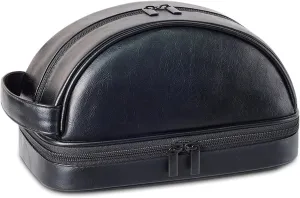 Personalized Leather Toiletry Bag for Men, Engraved Name, Customized Gift for Birthday, Dad, Husband, Grandpa, Lover, Groomsmen, Travel & Toiletry Use (Black)