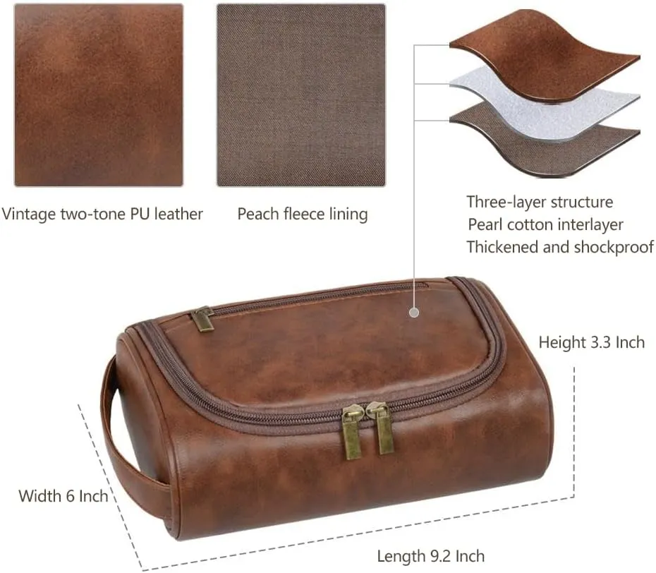 Personalized Leather Toiletry Bag for Men -Father's Day Gift Custom Name Engraved, Multi-Compartment Travel Organizer, Durable Men's Grooming Kit Bag, Ideal Gift for Dad, Husband, Boyfriend, Birthday