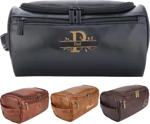 Personalized Leather Toiletry Bag for Men–Custom with Name & Initials,Perfect for Shaving and Travel Storage,Gift for Men– Anniversary, Birthday or Groomsmen Gifts - Black