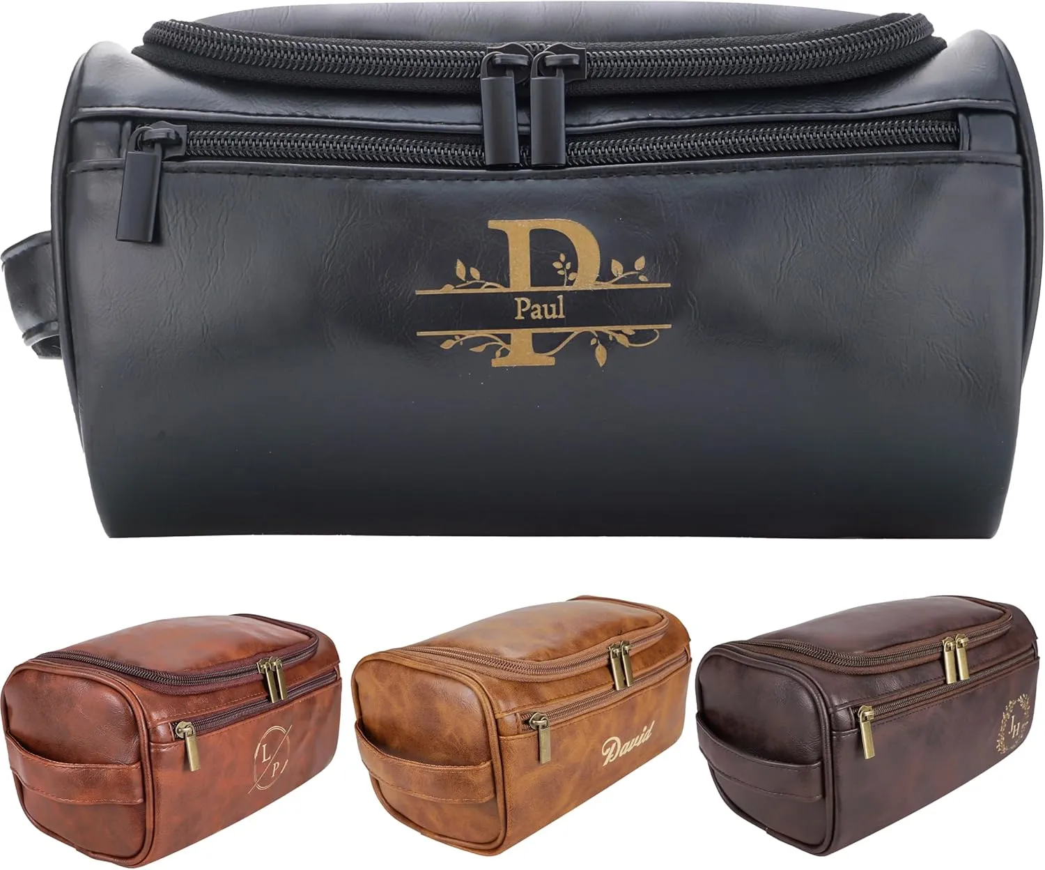 Personalized Leather Toiletry Bag for Men–Custom with Name & Initials,Perfect for Shaving and Travel Storage,Gift for Men– Anniversary, Birthday or Groomsmen Gifts - Black
