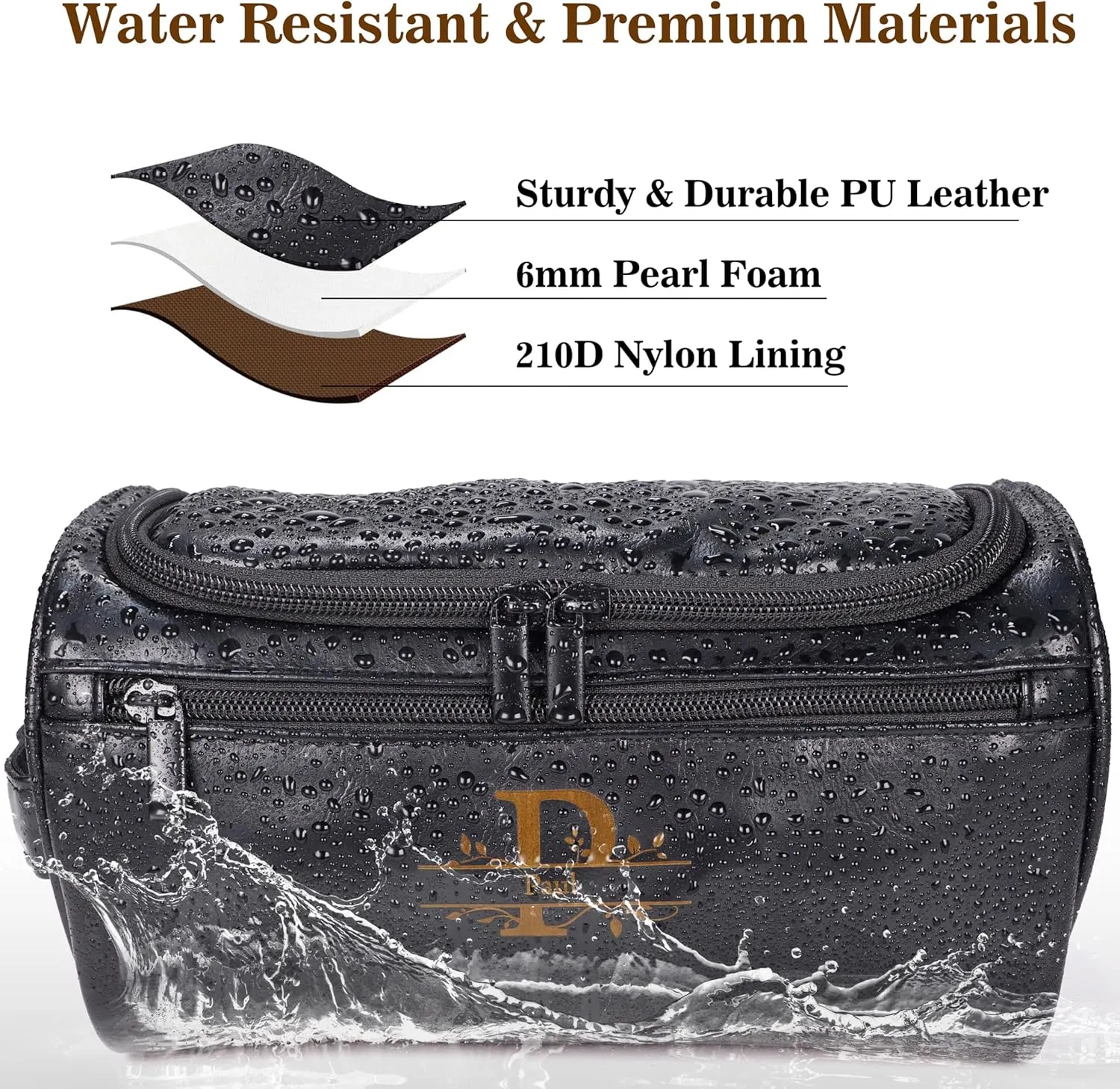 Personalized Leather Toiletry Bag for Men–Custom with Name & Initials,Perfect for Shaving and Travel Storage,Gift for Men– Anniversary, Birthday or Groomsmen Gifts - Black
