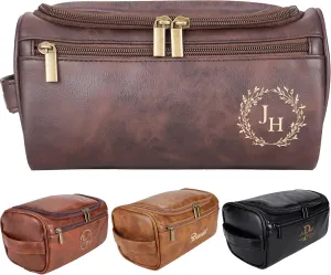 Personalized Leather Toiletry Bag for Men–Custom with Name & Initials,Perfect for Shaving and Travel Storage,Gift for Men– Anniversary, Birthday or Groomsmen Gifts - Brown