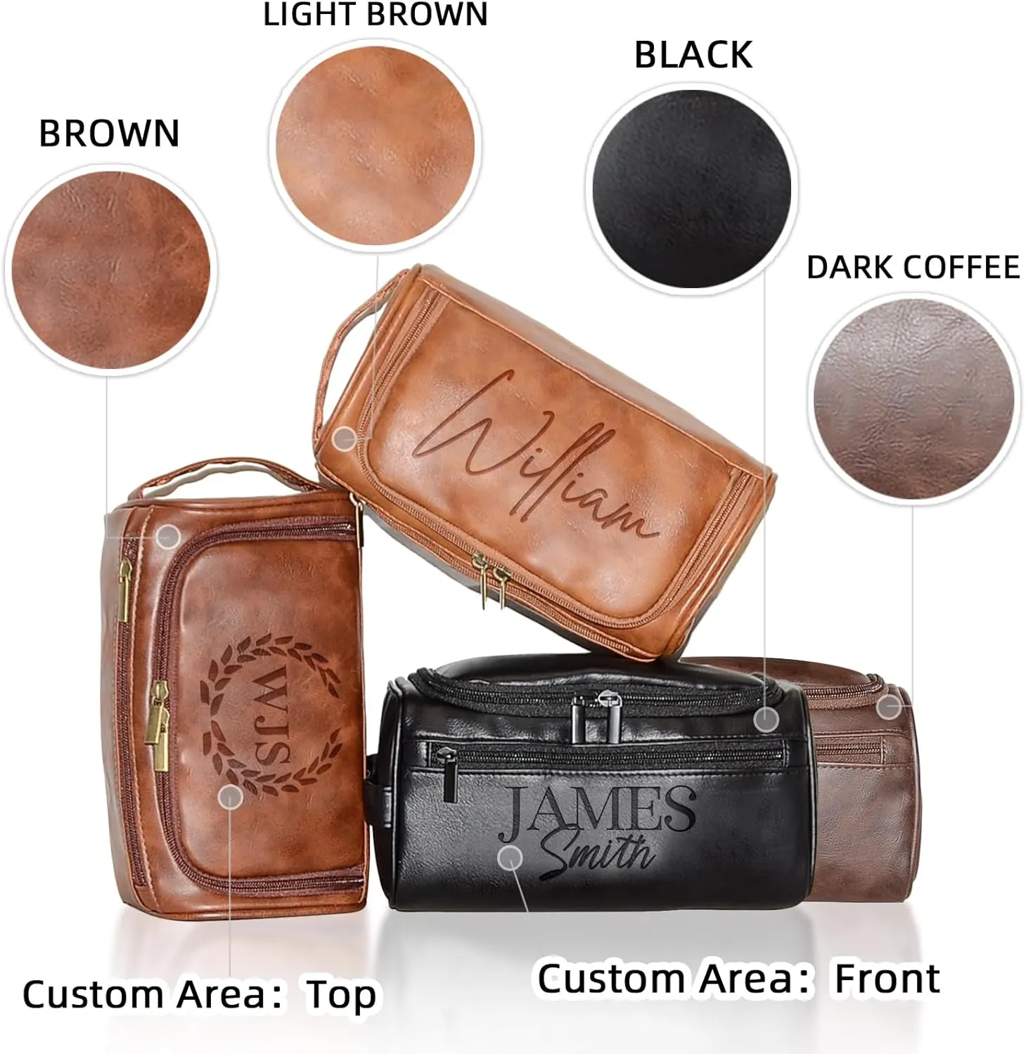 Personalized Men's Toiletry Bag, Customized Dopp Kit,Fathers Gifts Travel Customized Name Shaving Bag, Handmade Gift for Fathers Gifts,Groomsman, Husband, Grandpa, Christmas, Birthday -Brown