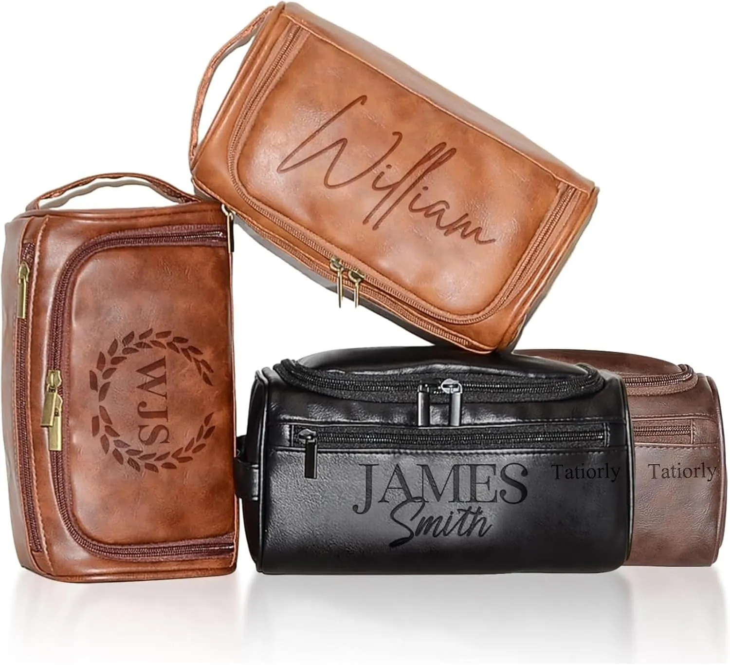 Personalized Men's Toiletry Bag, Customized Dopp Kit,Fathers Gifts Travel Customized Name Shaving Bag, Handmade Gift for Fathers Gifts,Groomsman, Husband, Grandpa, Christmas, Birthday -Brown