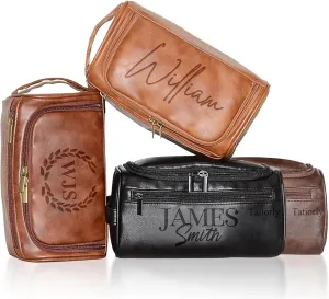 Personalized Men's Toiletry Bag, Customized Dopp Kit,Fathers Gifts Travel Customized Name Shaving Bag, Handmade Gift for Fathers Gifts,Groomsman, Husband, Grandpa, Christmas, Birthday -Brown