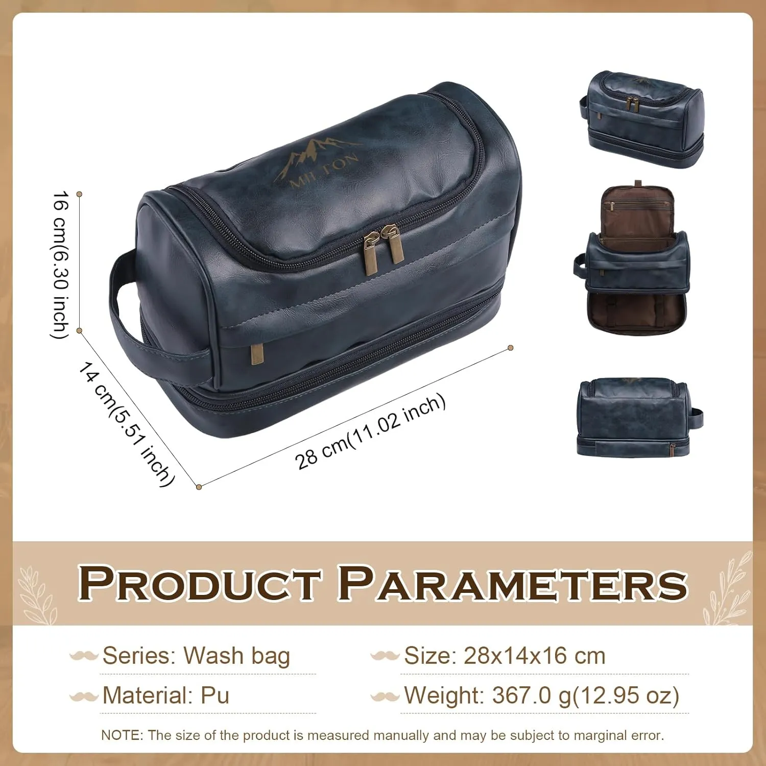 Personalized Toiletry Bag for Men Custom PU Leather Mens Toiletry Travel Bag Shaving Bag Dopp Kit Gift for Dad Groomsmen Gifts Personalized Gifts for Men (Blue)