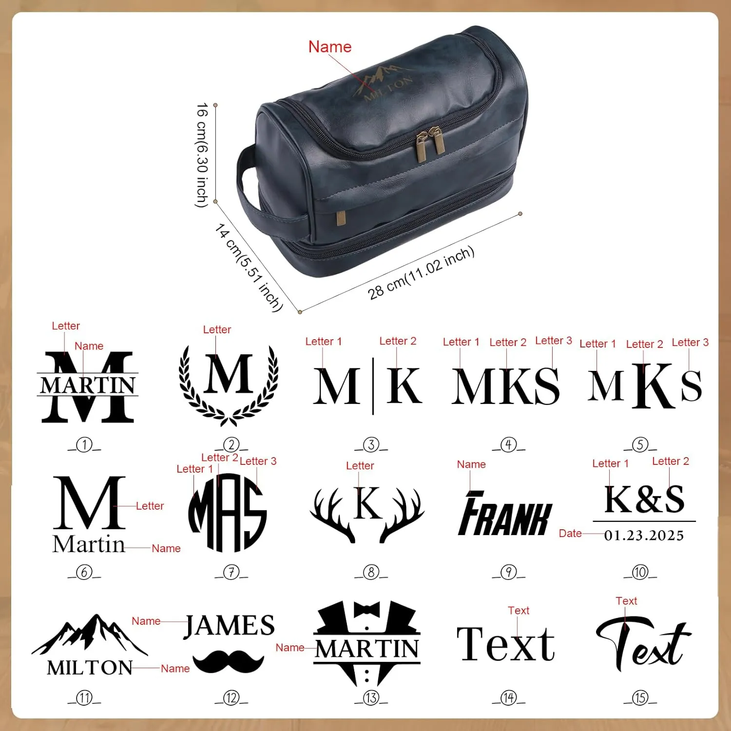 Personalized Toiletry Bag for Men Custom PU Leather Mens Toiletry Travel Bag Shaving Bag Dopp Kit Gift for Dad Groomsmen Gifts Personalized Gifts for Men (Blue)
