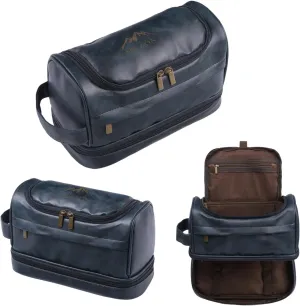 Personalized Toiletry Bag for Men Custom PU Leather Mens Toiletry Travel Bag Shaving Bag Dopp Kit Gift for Dad Groomsmen Gifts Personalized Gifts for Men (Blue)