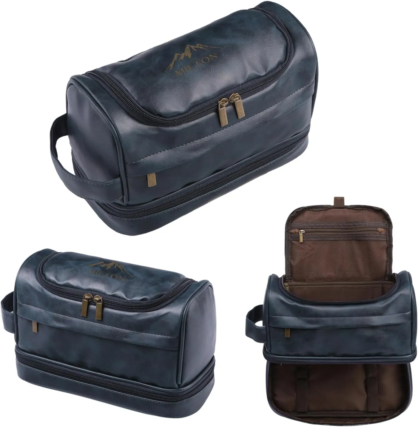 Personalized Toiletry Bag for Men Custom PU Leather Mens Toiletry Travel Bag Shaving Bag Dopp Kit Gift for Dad Groomsmen Gifts Personalized Gifts for Men (Blue)