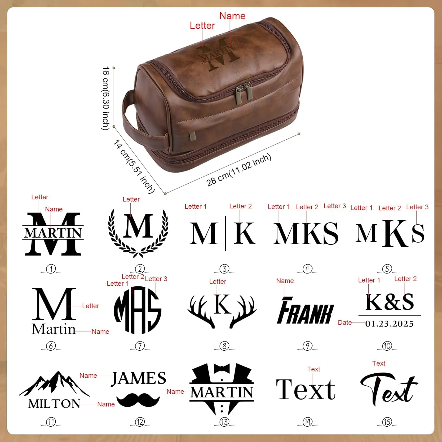 Personalized Toiletry Bag for Men Custom PU Leather Mens Toiletry Travel Bag Shaving Bag Dopp Kit Gift for Dad Groomsmen Gifts Personalized Gifts for Men (Brown)