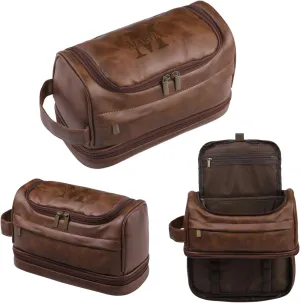 Personalized Toiletry Bag for Men Custom PU Leather Mens Toiletry Travel Bag Shaving Bag Dopp Kit Gift for Dad Groomsmen Gifts Personalized Gifts for Men (Brown)