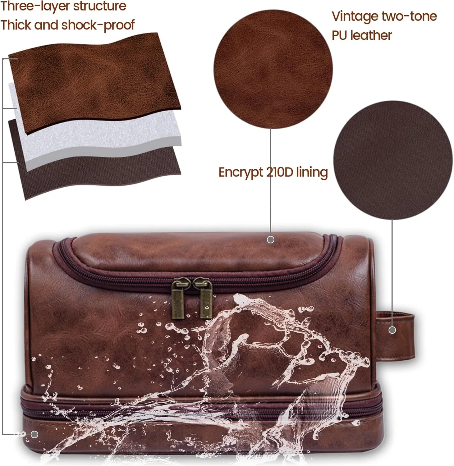 Personalized Toiletry Bag for Men Personalized PU Leather Toiletry Bag Engraved Name Initials Water Resistant Gift for Travel Christmas weddings (Style03)
