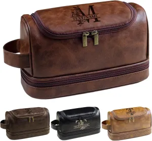 Personalized Toiletry Bag for Men Personalized PU Leather Toiletry Bag Engraved Name Initials Water Resistant Gift for Travel Christmas weddings (Style03)