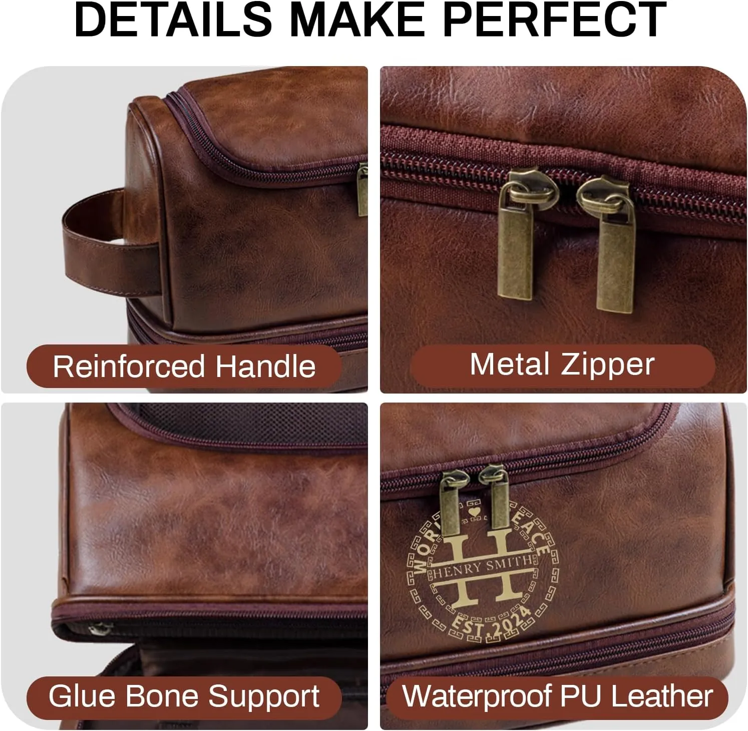 Personalized Toiletry Bag for Men Personalized PU Leather Toiletry Bag Engraved Name Initials Water Resistant Gift for Travel Christmas weddings (Style03)