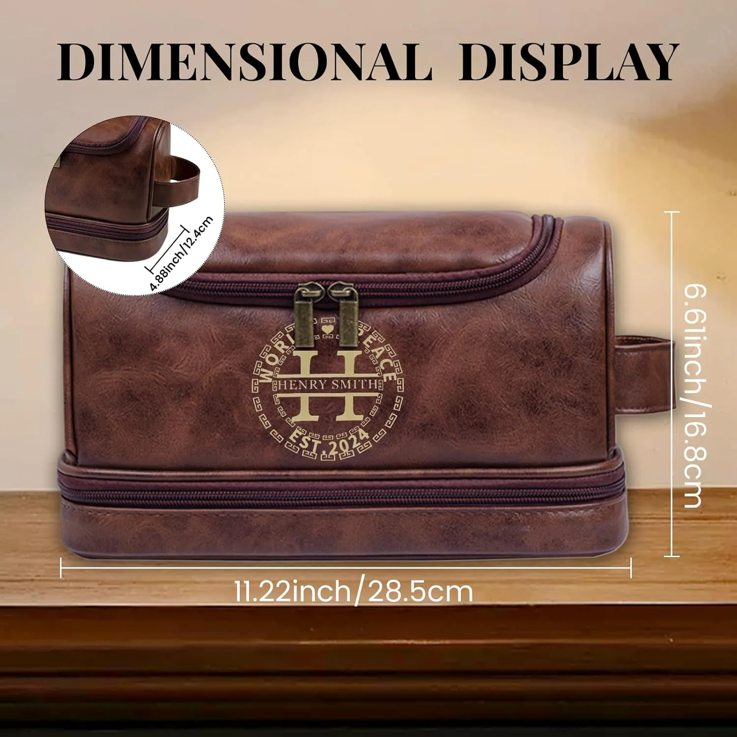 Personalized Toiletry Bag for Men Personalized PU Leather Toiletry Bag Engraved Name Initials Water Resistant Gift for Travel Christmas weddings (Style03)