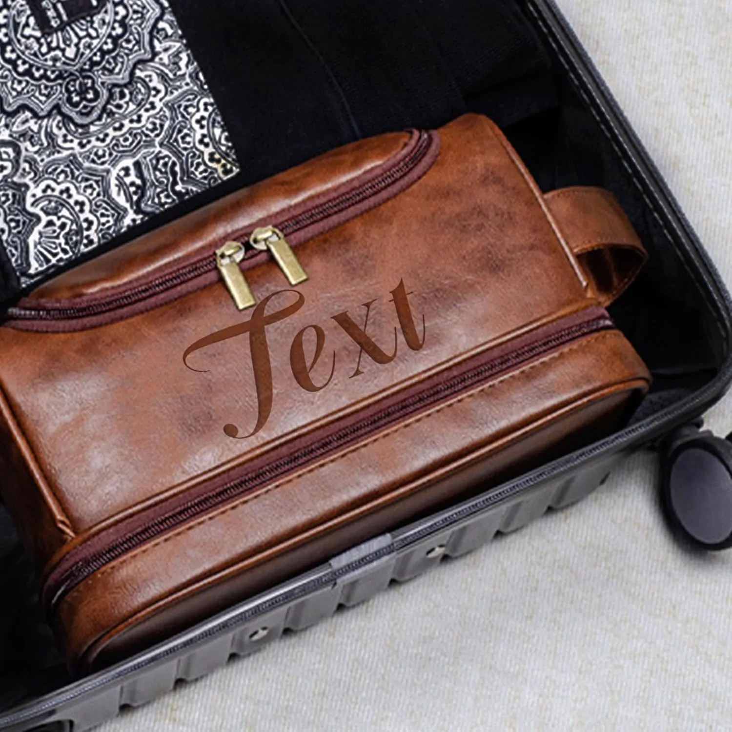 Personalized Toiletry Bag for Men Personalized PU Leather Toiletry Bag Engraved Name Initials Water Resistant Gift for Travel Christmas weddings (Style03)