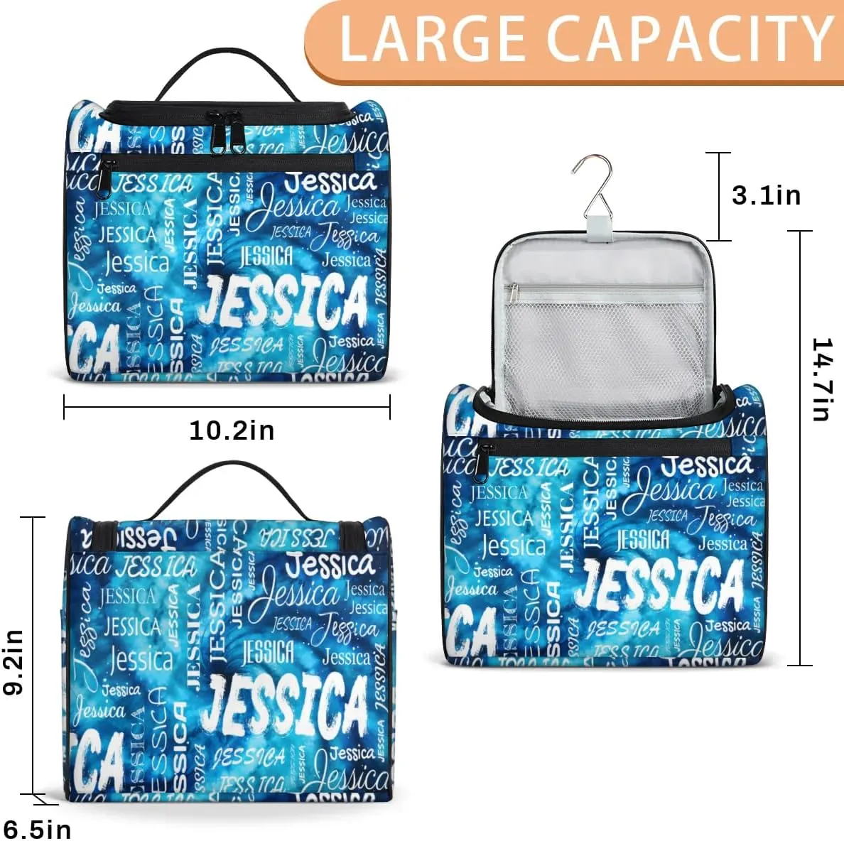Personalized Travel Toiletry Bag for Women and Men, Hanging Travel Bag for Toiletries, Custom Makeup Organizer Bag for Cosmetics, Tie Dye Navy