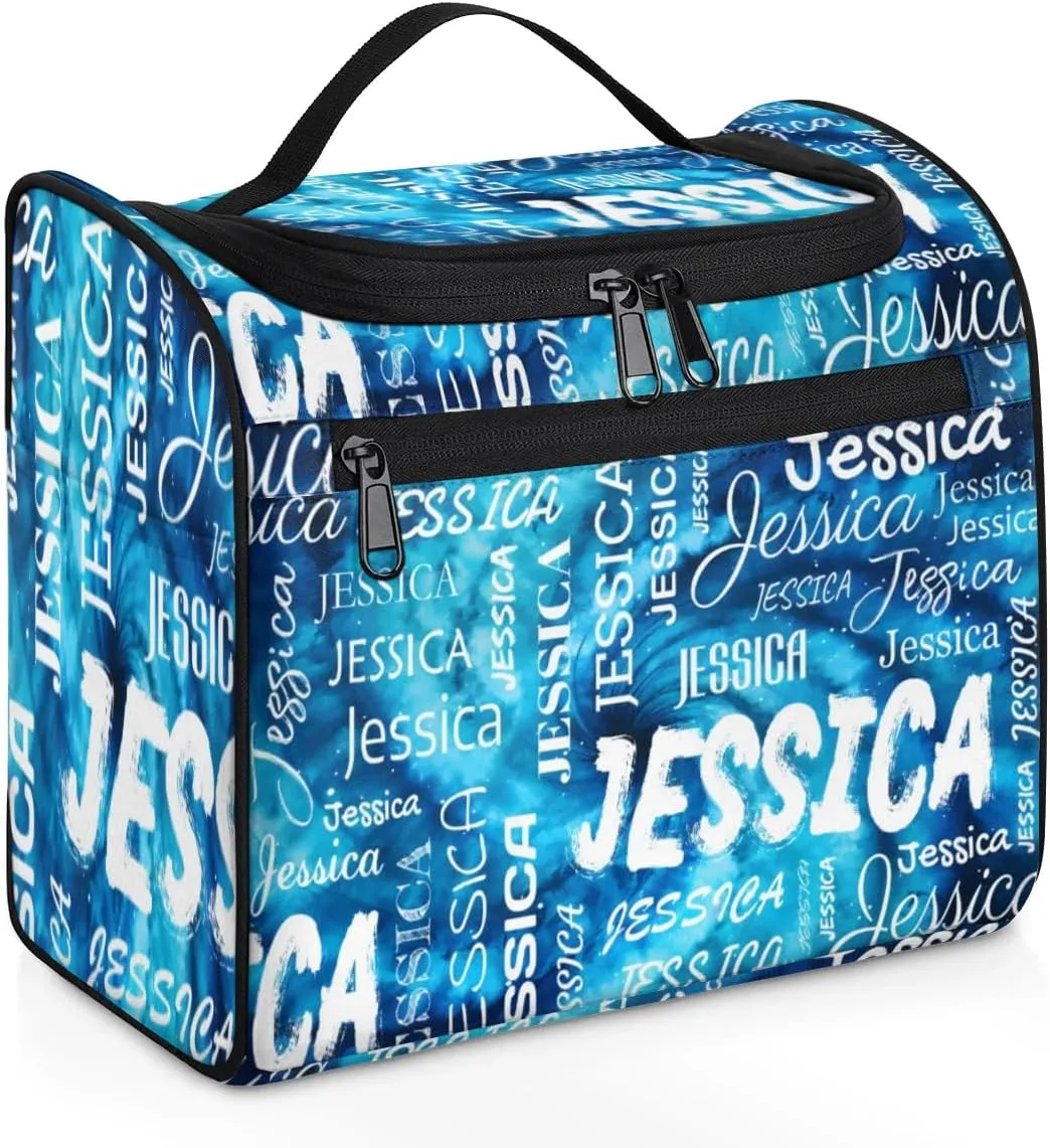 Personalized Travel Toiletry Bag for Women and Men, Hanging Travel Bag for Toiletries, Custom Makeup Organizer Bag for Cosmetics, Tie Dye Navy