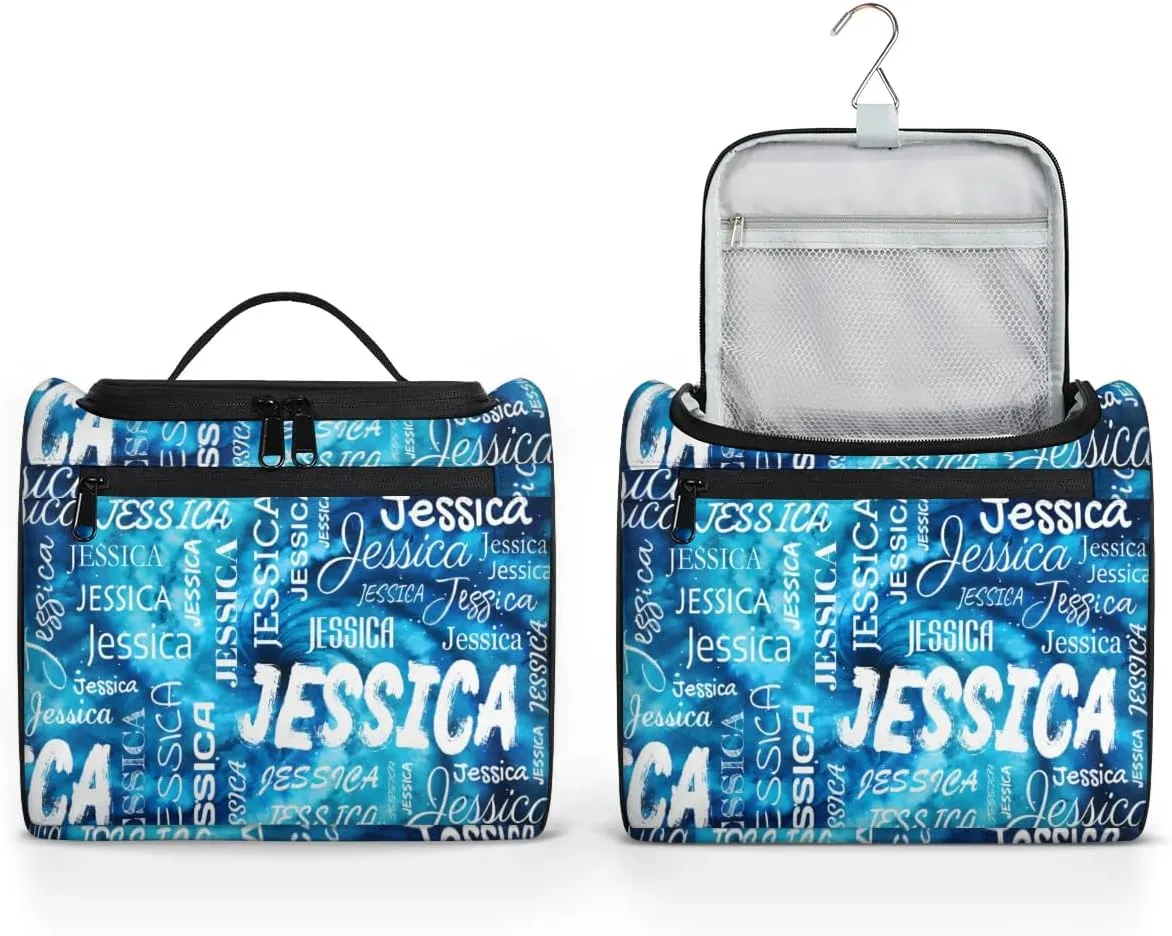 Personalized Travel Toiletry Bag for Women and Men, Hanging Travel Bag for Toiletries, Custom Makeup Organizer Bag for Cosmetics, Tie Dye Navy