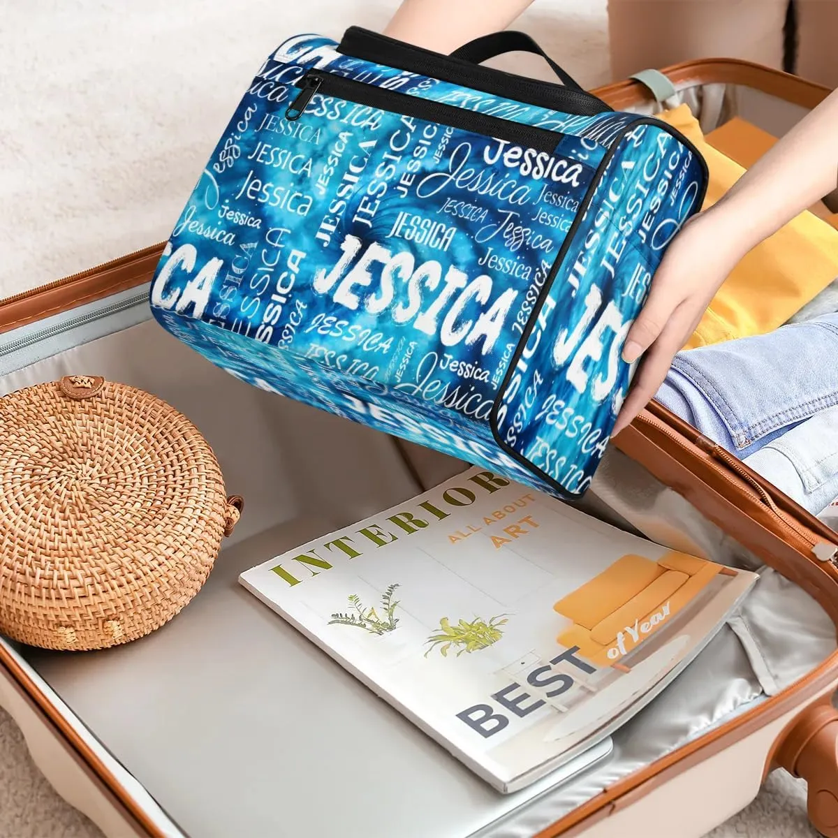 Personalized Travel Toiletry Bag for Women and Men, Hanging Travel Bag for Toiletries, Custom Makeup Organizer Bag for Cosmetics, Tie Dye Navy