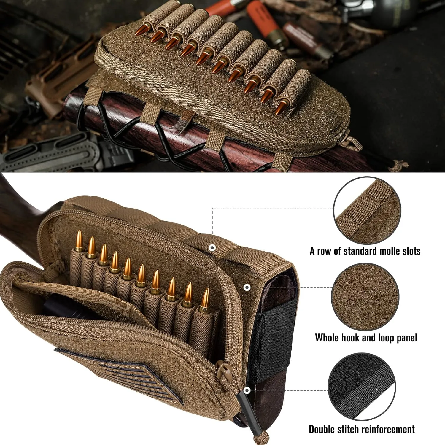 PETAC GEAR Tactical Buttstock Rifle Stock Pack/Adjustable Shell Holder Cheek Rest Pouch for Long Action …