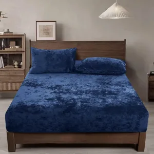 PHF Truly Velvet Fitted Sheet Only Queen Size, Luxury Super Soft Cozy Comfy Fleece Bottom with 15" Deep Pocket,Suitable for Fall Winter and Spring, No Pillowcases, Navy Blue