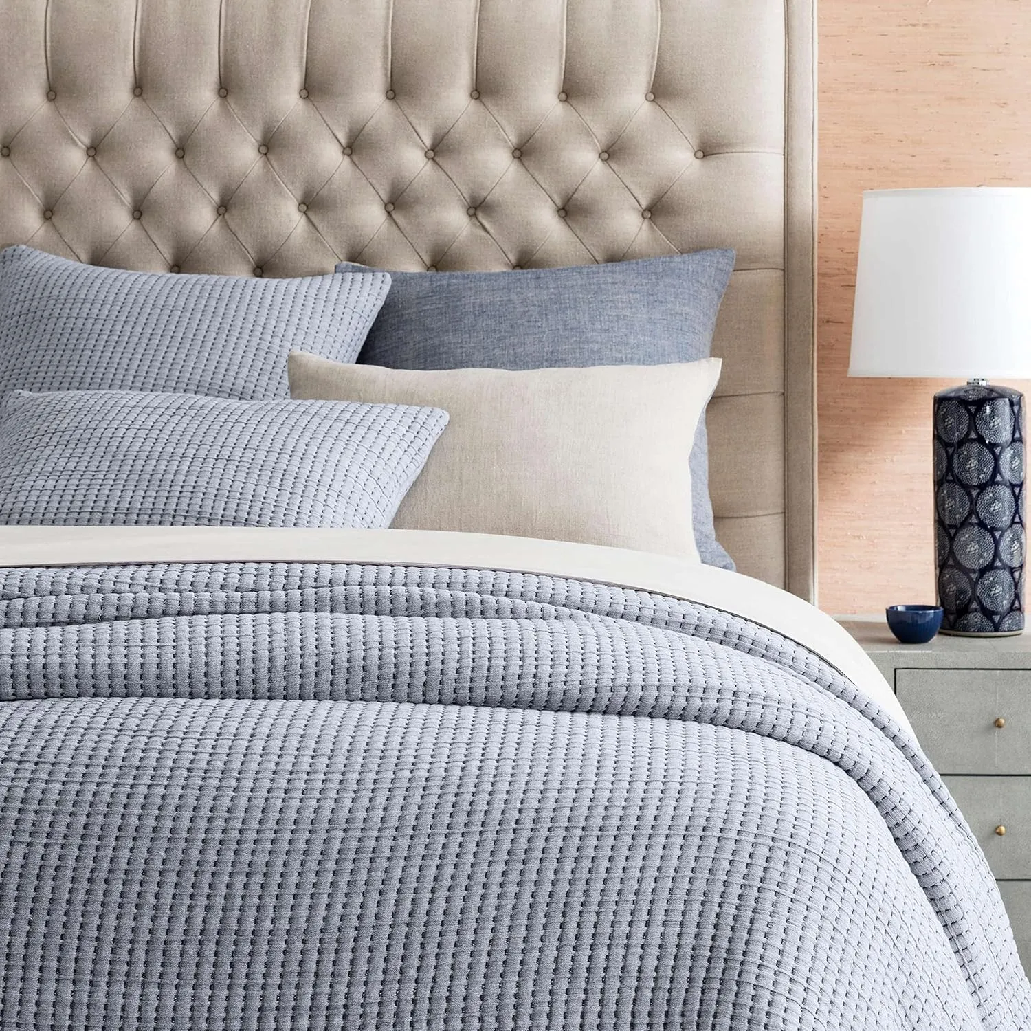 Pick Stitch Navy Matelasse Pillow Sham, King Size, Blue Solid Pattern