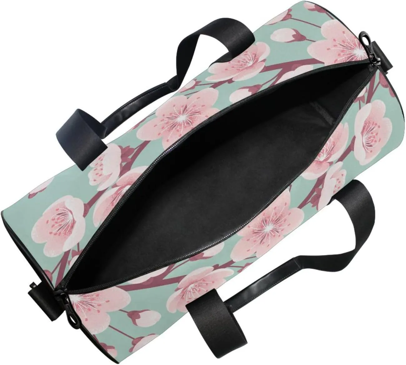 Pink Cherry Blossoms, Spring Flowers, Falling Petals on Turquoise Portable Gym Bag, Travel Bag, Luggage bag, Sports Bag, Toiletry Bag with Handles, Detachable Shoulder Strap 17.6 x 9 x 9 inch