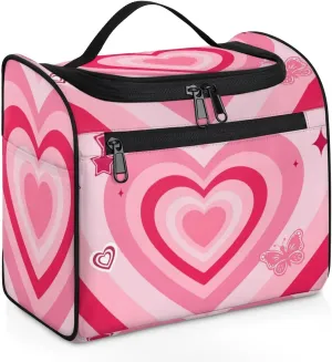 Pink Love Heart Hanging Toiletry Bag Wash Makeup Bag for Women Girls Butterfly Travel Cosmetics Bag Shaving Bag Organizer Kit for Accessories, Cosmetics, Travel Essentials