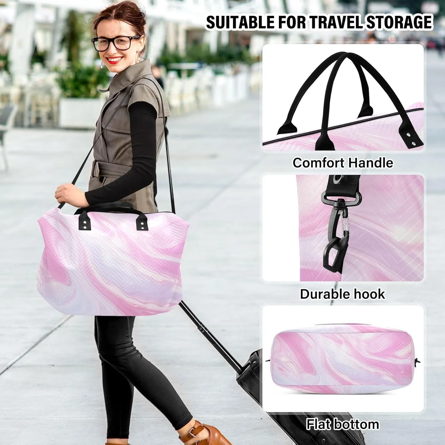 Pink Marble Sports Gym Bag for Women Men Travel Duffel Bag Weekend Overnight Carry on Bag with Toiletry Bag Hospital Bag for Swimming Yoga Workout Hospital Plane