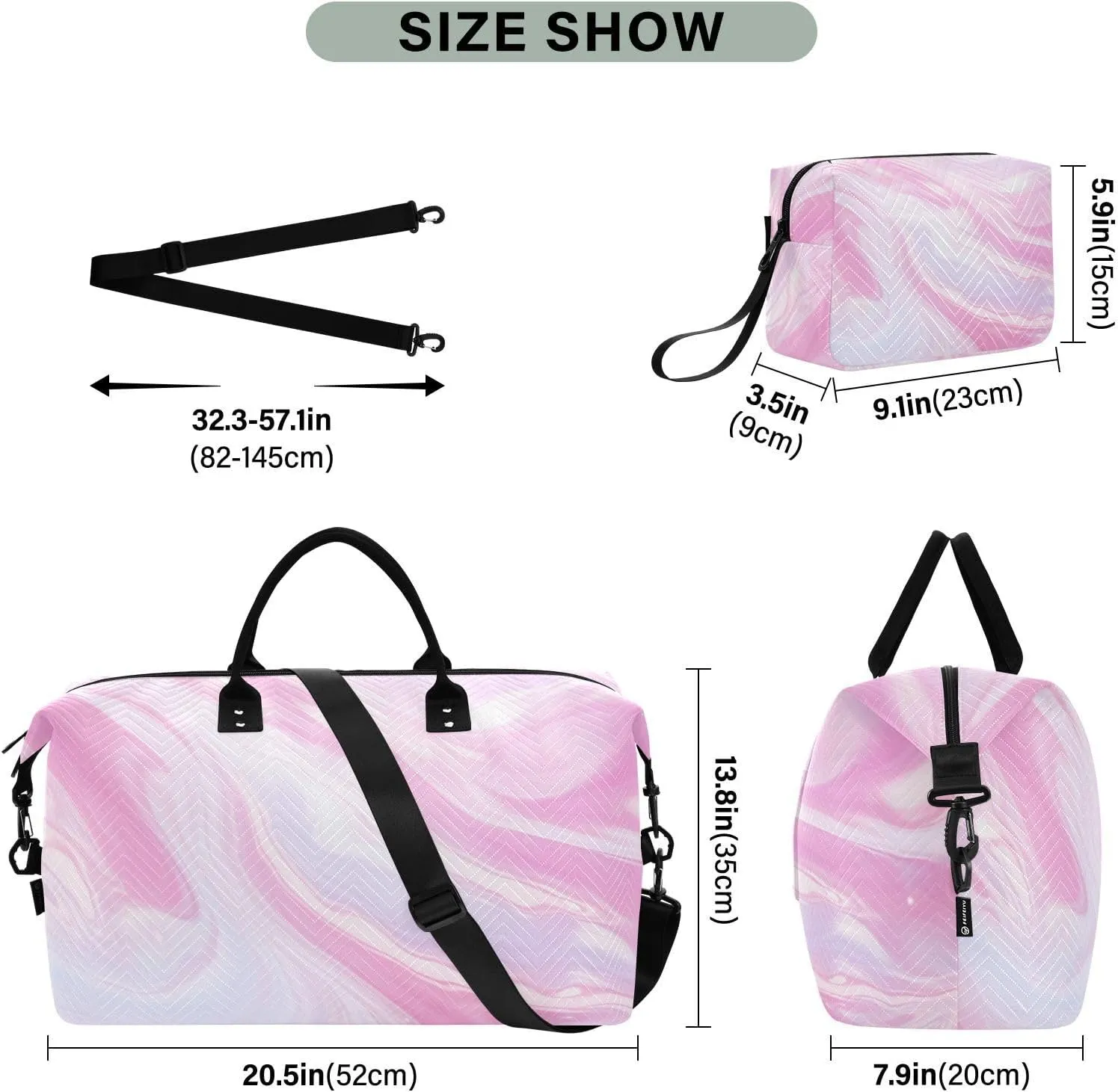 Pink Marble Sports Gym Bag for Women Men Travel Duffel Bag Weekend Overnight Carry on Bag with Toiletry Bag Hospital Bag for Swimming Yoga Workout Hospital Plane