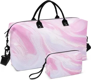 Pink Marble Sports Gym Bag for Women Men Travel Duffel Bag Weekend Overnight Carry on Bag with Toiletry Bag Hospital Bag for Swimming Yoga Workout Hospital Plane