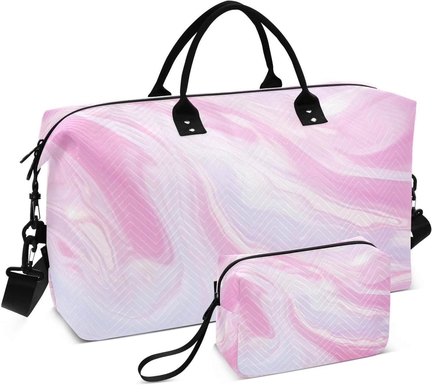 Pink Marble Sports Gym Bag for Women Men Travel Duffel Bag Weekend Overnight Carry on Bag with Toiletry Bag Hospital Bag for Swimming Yoga Workout Hospital Plane