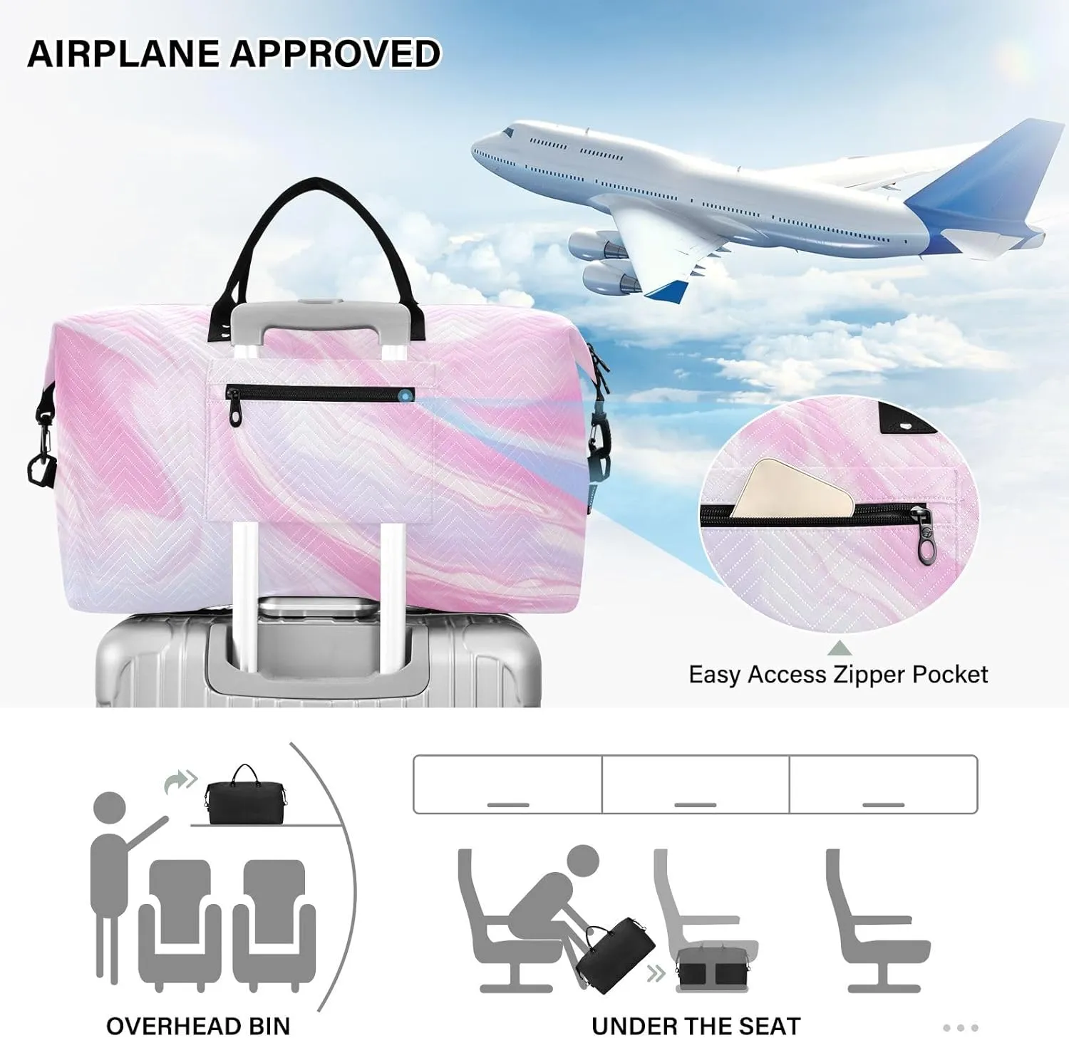 Pink Marble Sports Gym Bag for Women Men Travel Duffel Bag Weekend Overnight Carry on Bag with Toiletry Bag Hospital Bag for Swimming Yoga Workout Hospital Plane