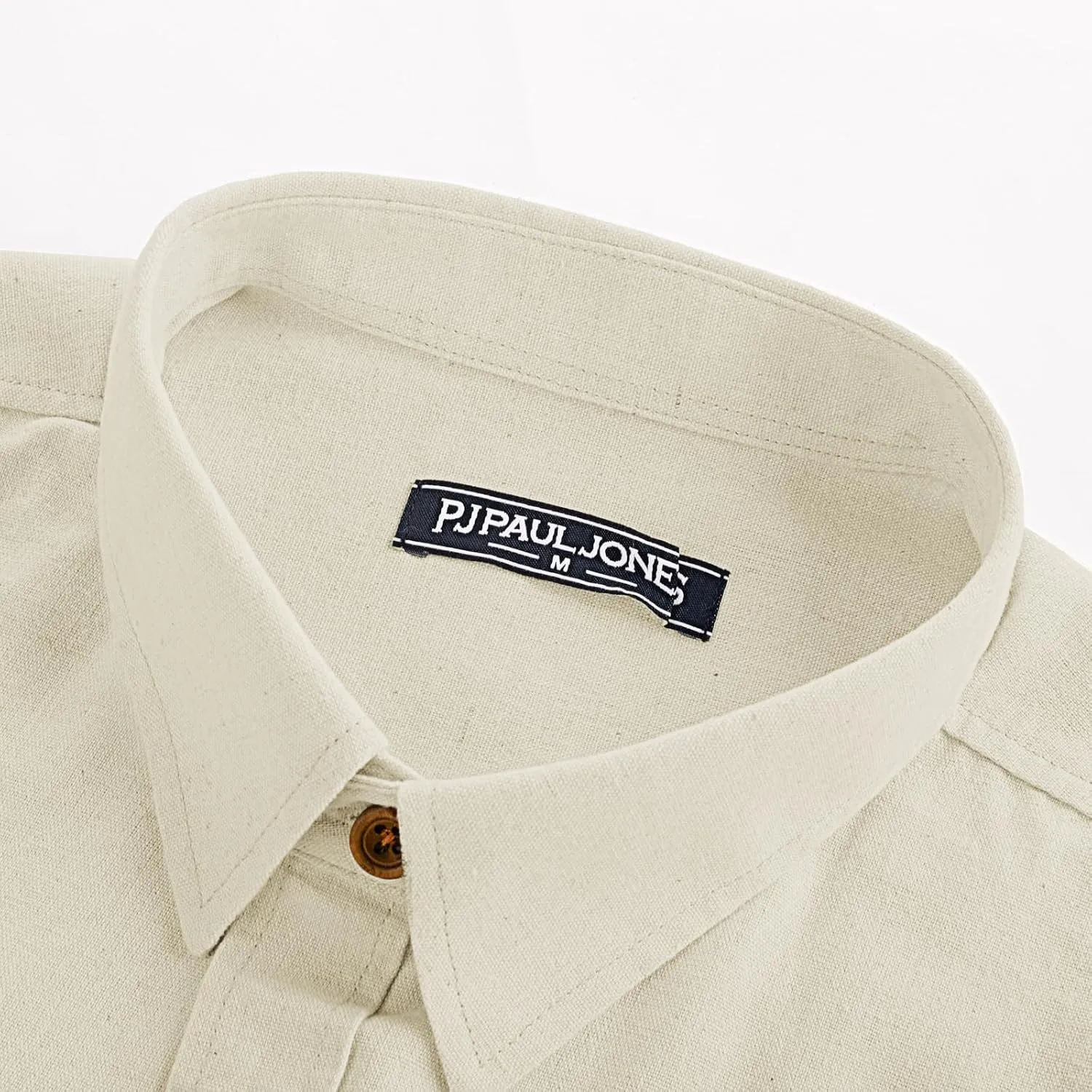 PJ PAUL JONES Men's Linen Shirts Casual Button Down Long Sleeve Shirt Lightweight Beach Shirt with Pocket