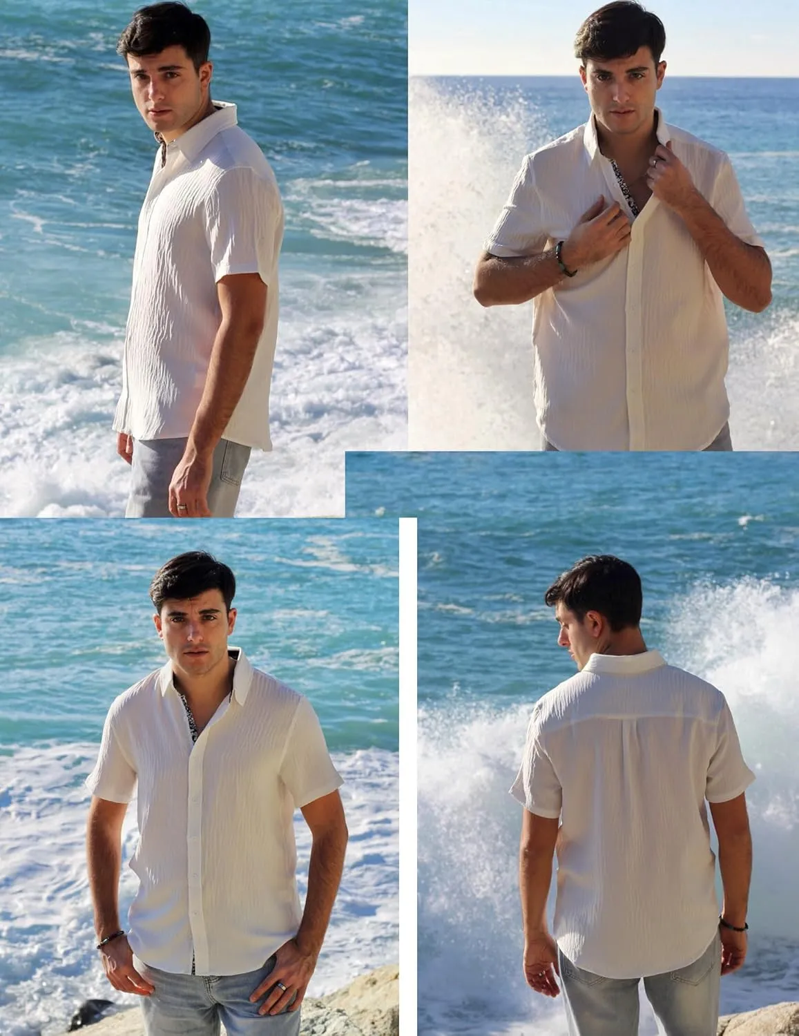 PJ PAUL JONES Mens Short Sleeve Button Down Shirts Casual Beach Summer Vacation Shirts