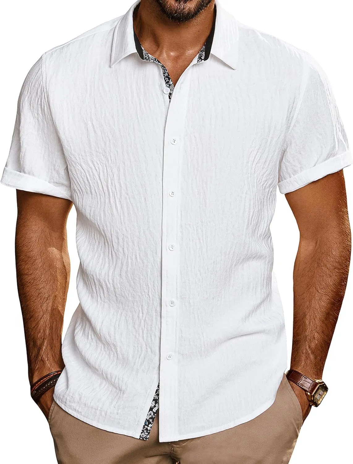 PJ PAUL JONES Mens Short Sleeve Button Down Shirts Casual Beach Summer Vacation Shirts