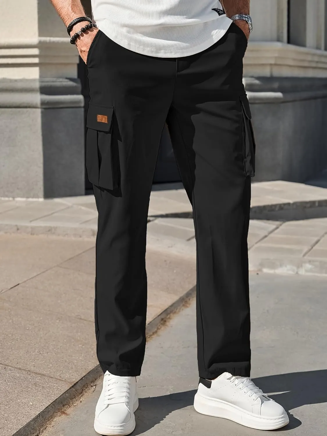 PLEPAN Men's Casual Cargo Pants Drawstring Hiking Pants Workout Tactical Joggers Sweatpants for Men