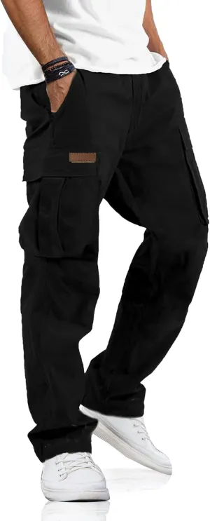 PLEPAN Men's Casual Cargo Pants Drawstring Hiking Pants Workout Tactical Joggers Sweatpants for Men